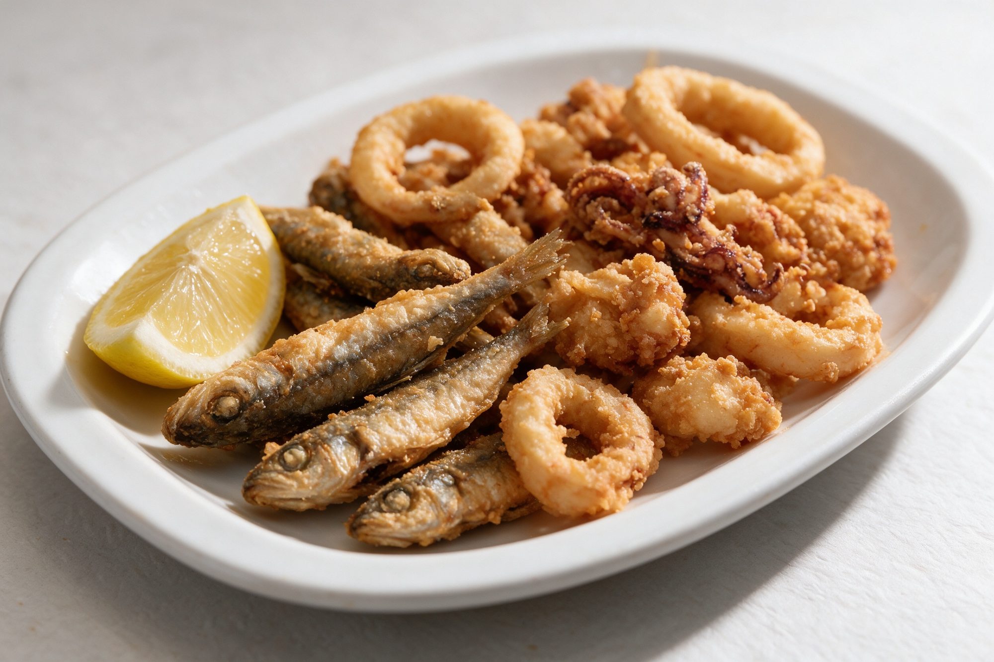 Fritura de pescado, pescaíto frito andaluz con limón